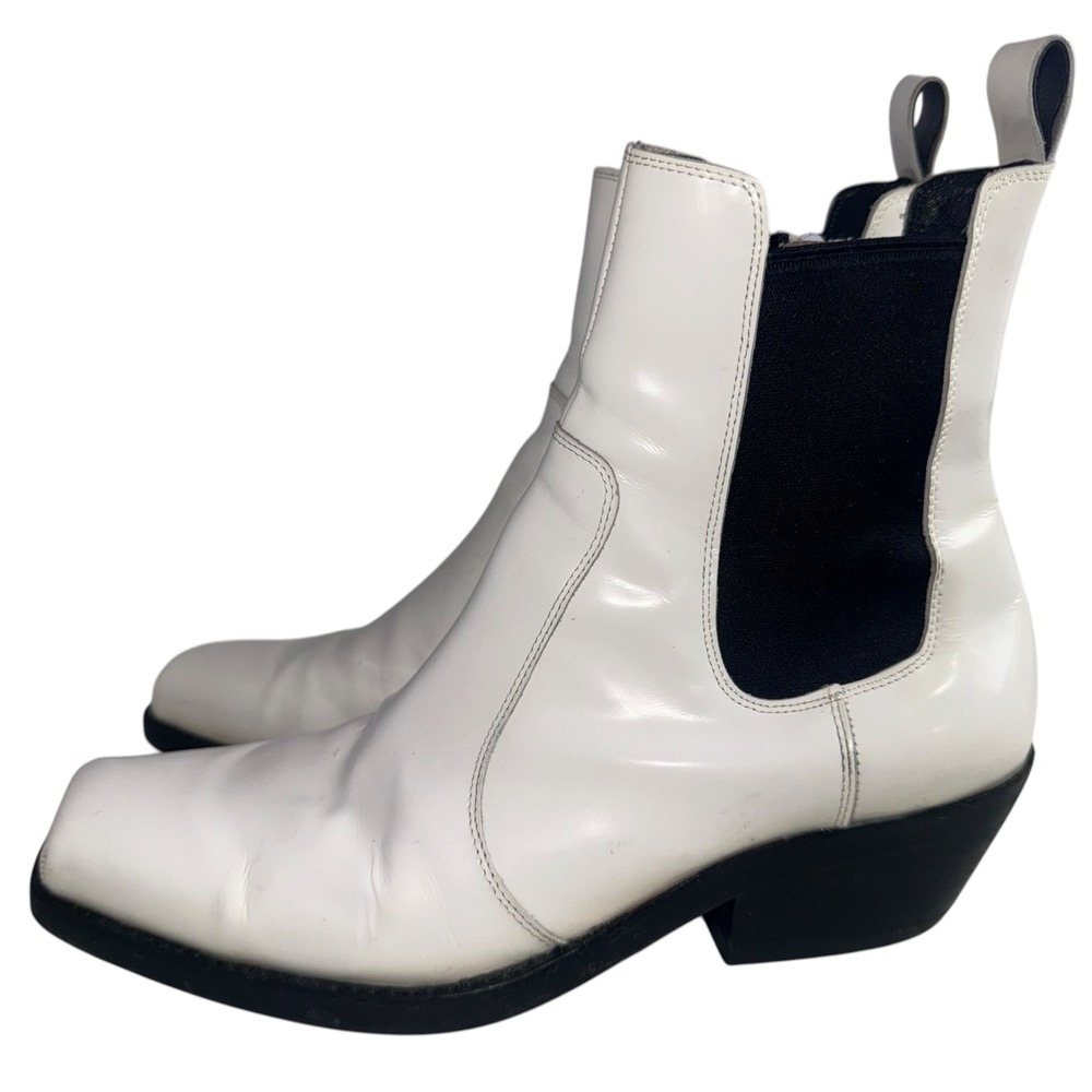 Jeffrey Campbell Womens White Leather Square Toe Block Heel Ankle Boots Size 9.5 - Picture 2 of 8